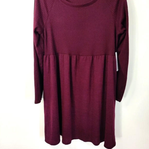 NWT Emma and Michelle Ribbed XL Burgundy Long Sleeve Babydoll Dress Minimalist - Picture 4 of 15